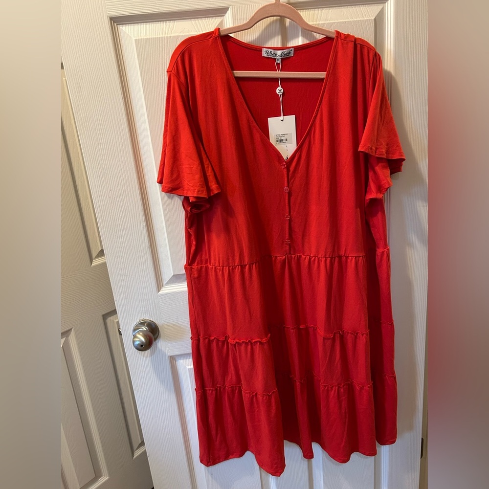 White Mark 3X Scarlet Red Tiered Midi Dress w/Button Embellishment NWT
